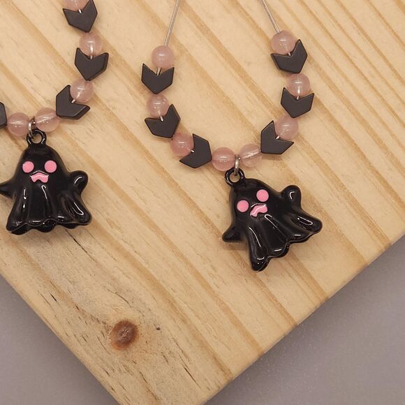 Beaded Ghost Charm Teardrop Earrings - Picture 4 of 4